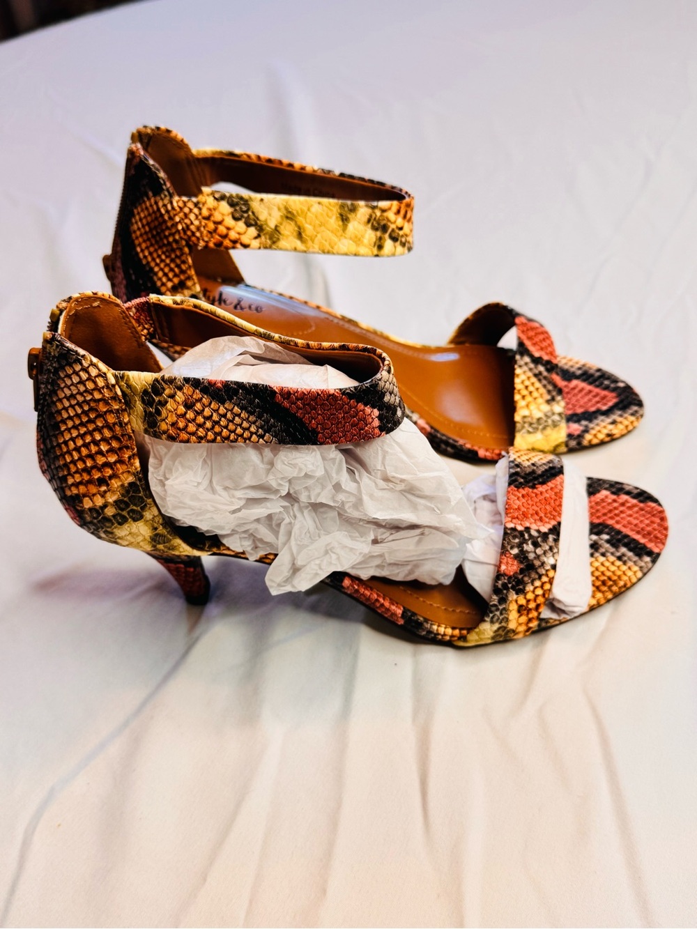 NWT Style & Co Snakeskin Print Leather Open Toe Stiletto Heels 9 M